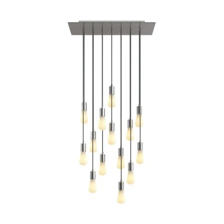 Lampada a sospensione a 14 cadute con XXL Rose-One rettangolare 675 mm completa di cavo tessile e finiture in metallo - Dibond Acciaio satinato