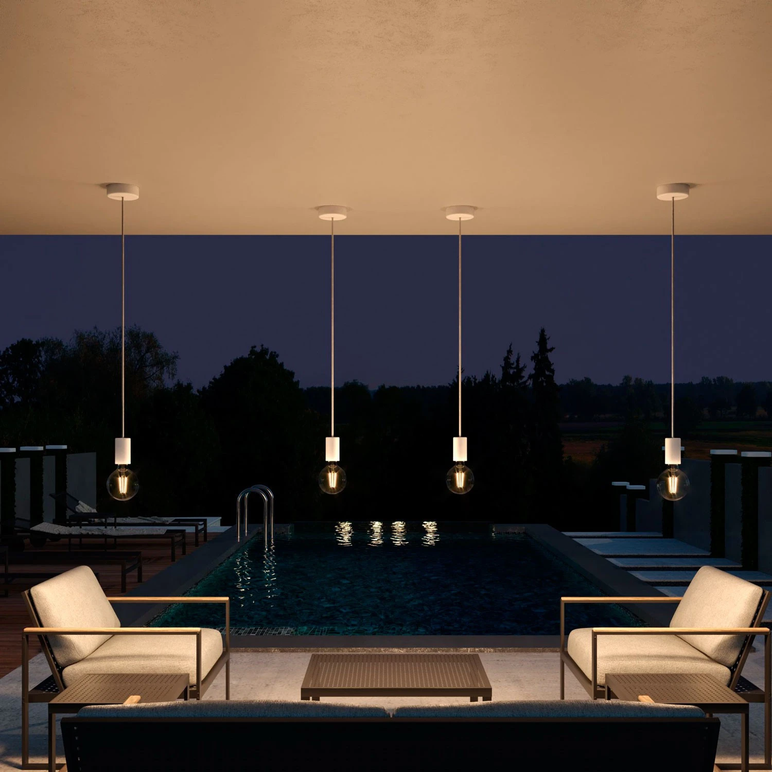 EIVA ELEGANT Lampada a sospensione da esterni con 1,5 m cavo tessile, rosone e portalampada in silicone IP65 waterproof