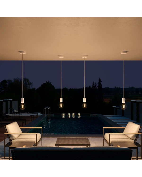 EIVA ELEGANT Lampada a sospensione da esterni con 1,5 m cavo tessile, rosone e portalampada in silicone IP65 waterproof