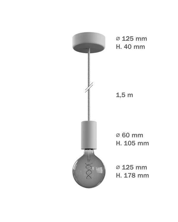 EIVA ELEGANT Lampada a sospensione da esterni con 1,5 m cavo tessile, rosone e portalampada in silicone IP65 waterproof