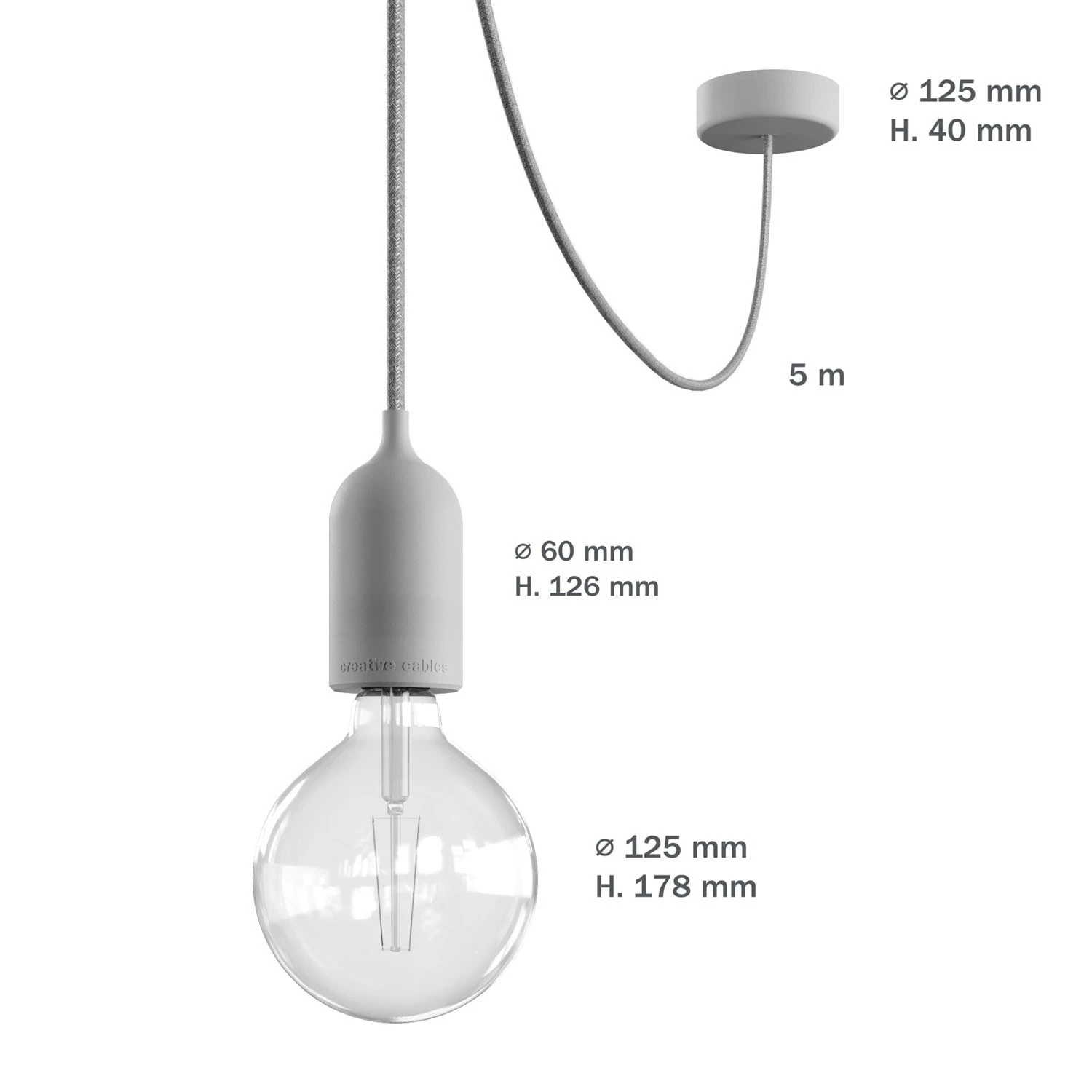 EIVA PASTEL Lampada a sospensione da esterno con 5 m cavo tessile, decentatore, rosone e portalampada IP65 waterproof