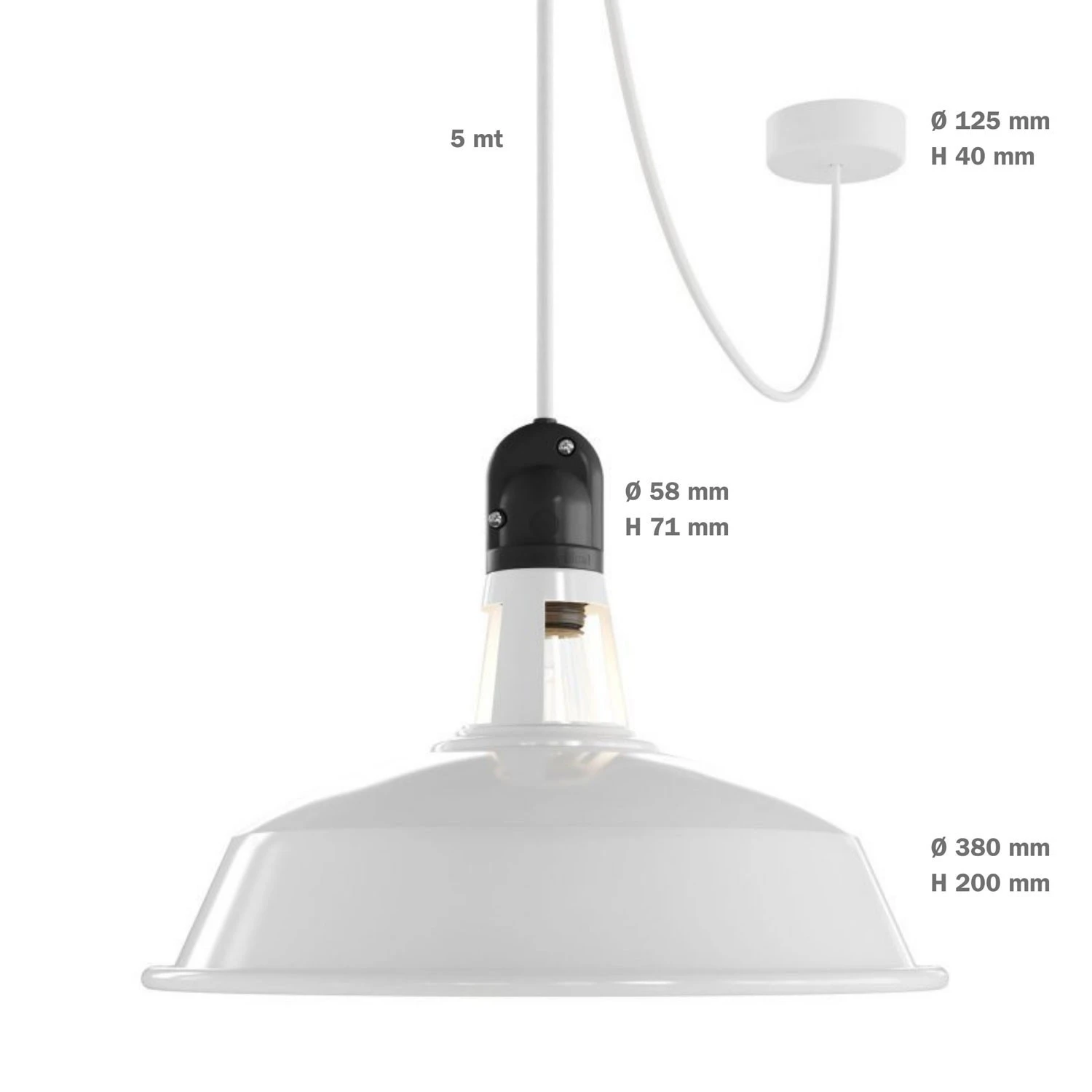 EIVA ELEGANT Lampada a sospensione per esterni con paralume, 5 m cavo tessile, rosone in silicone e portalampada IP65 waterproof