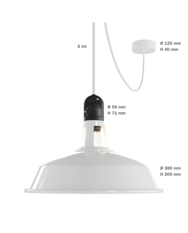 EIVA ELEGANT Lampada a sospensione per esterni con paralume, 5 m cavo tessile, rosone in silicone e portalampada IP65 waterproof