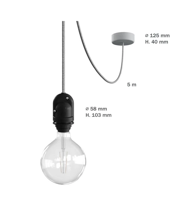 EIVA Lampada a sospensione da esterno per paralume con 5 m cavo tessile, decentatore, rosone e portalampada in silicone IP65