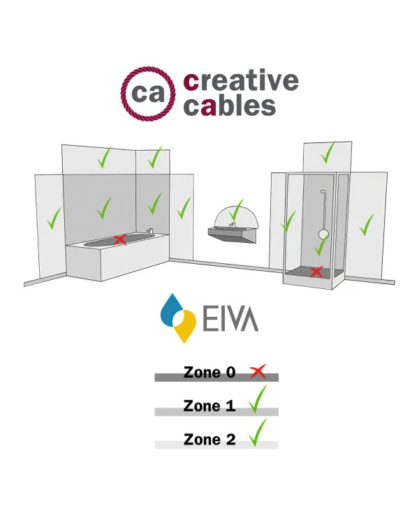 Fermaluce EIVA con estensione a L, paralume Swing e portalampada IP65 waterproof