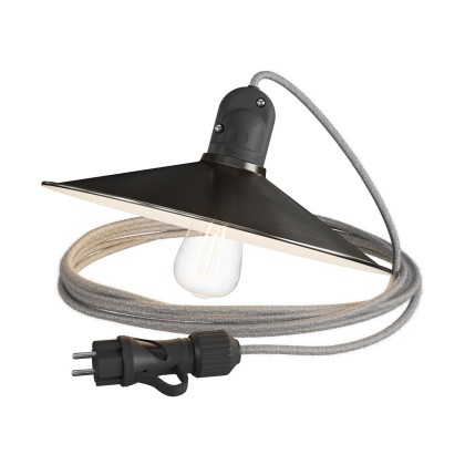Snake Eiva con paralume Swing, lampada portatile per esterni, 5 m cavo tessile, portalampada IP65 waterproof e spina