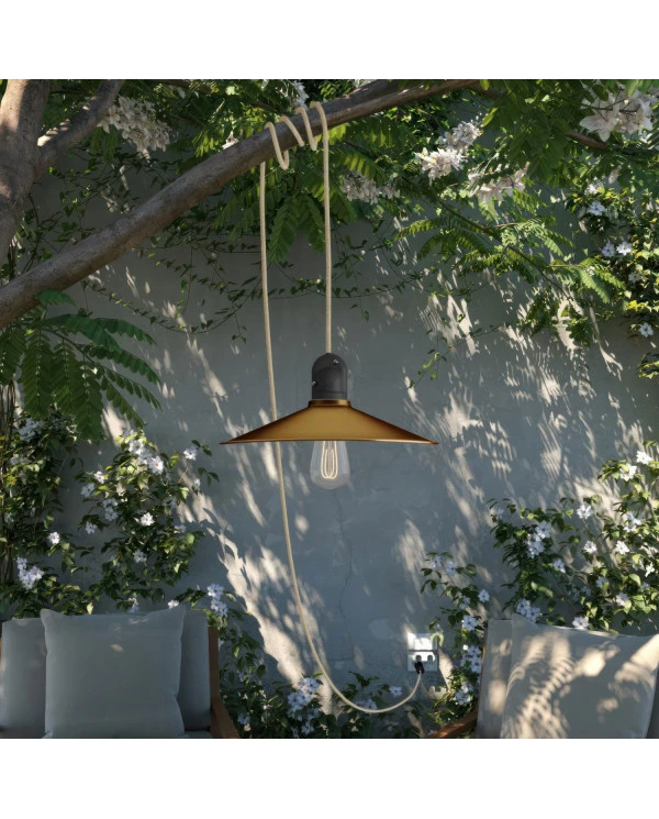 Snake Eiva con paralume Swing, lampada portatile per esterni, 5 m cavo tessile, portalampada IP65 waterproof e spina
