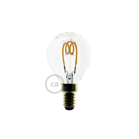Lampadina Trasparente LED Sfera G45 Filamento Curvo a Spirale 3W E14 Dimmerabile 2200K