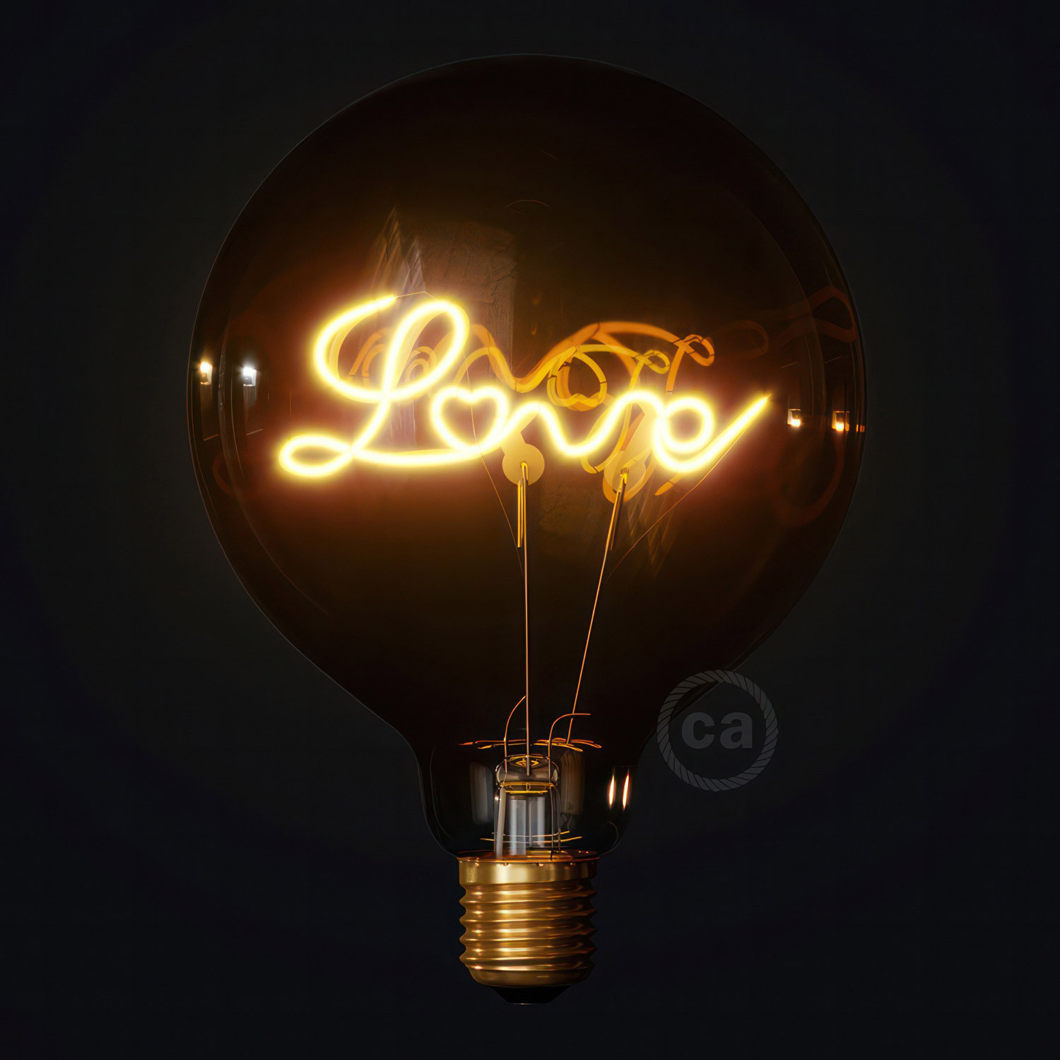 Lampadina LED Dorata per base Globo G125 filamento Singolo “Love” 5W 250Lm E27 2000K Dimmerabile