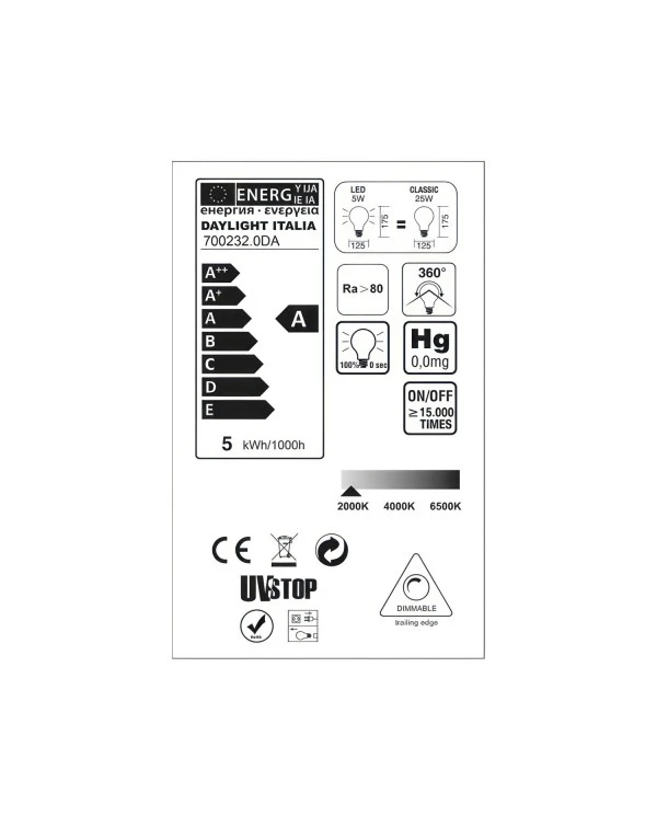 Lampadina LED Dorata per base Globo G125 filamento Singolo “Love” 5W 250Lm E27 2000K Dimmerabile