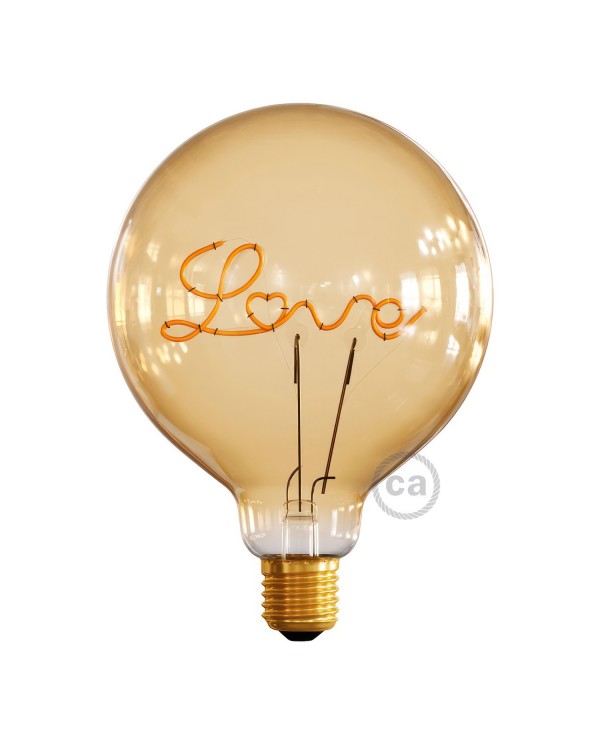 Lampadina LED Dorata per base Globo G125 filamento Singolo “Love” 5W 250Lm E27 2000K Dimmerabile