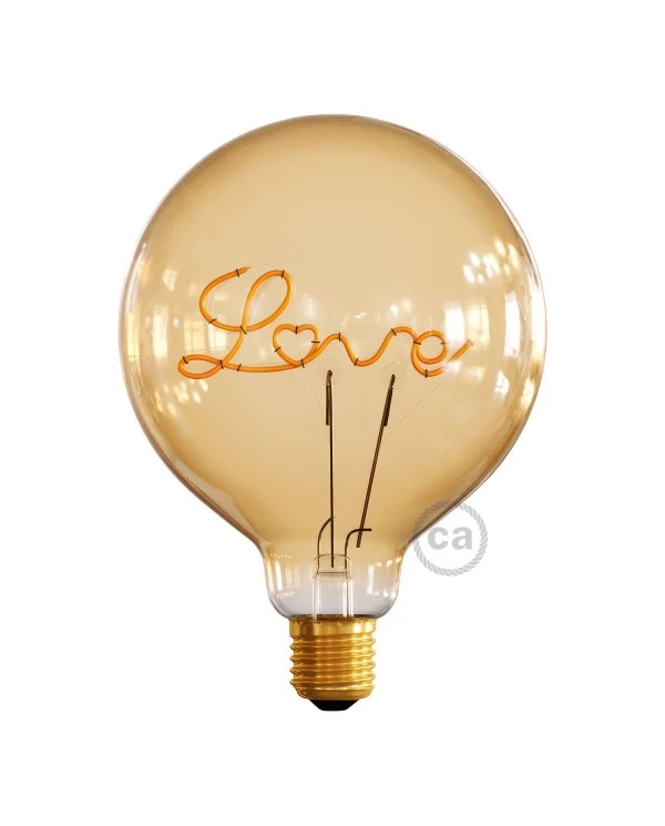 Lampadina LED Dorata per base Globo G125 filamento Singolo “Love” 5W 250Lm E27 2000K Dimmerabile