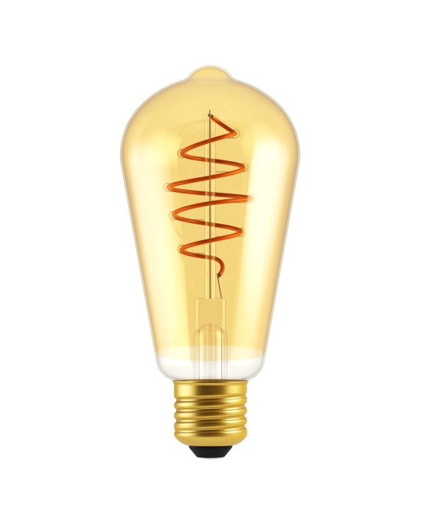 Lampadina LED Dorata Edison ST64 Linea Croissant con filamento a Spirale 5W 250Lm E27 2000K Dimmerabile