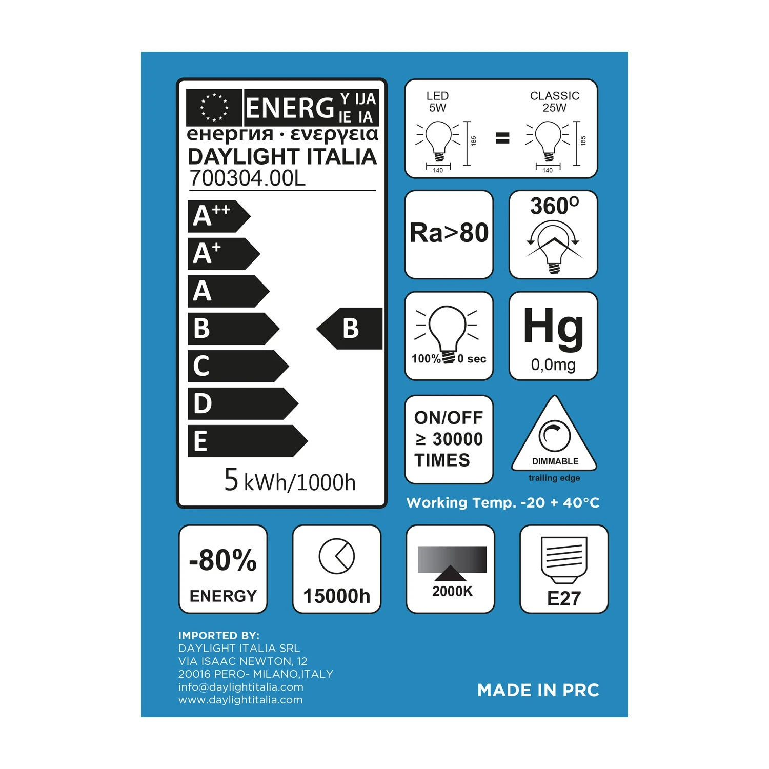 Lampadina LED Smoky Bumped Globo G140 filamento a Spirale 5W 150Lm E27 2000K Dimmerabile