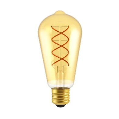 Lampadina LED Dorata Edison ST64 filamento Curvo doppio a spirale 5W 250Lm E27 2000K Dimmerabile