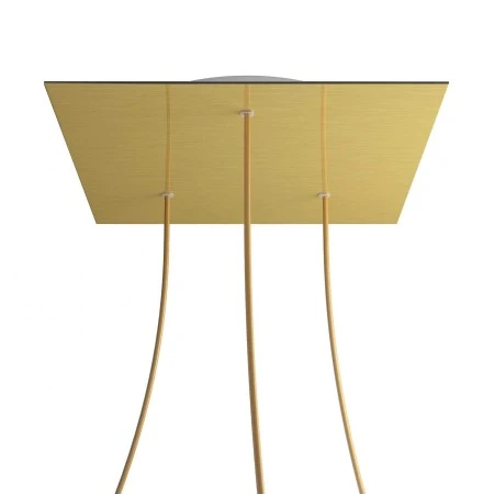 Rosone XXL Rose-One quadrato, 400 mm con 3 fori e 4 fori laterali - Dibond Ottone satinato