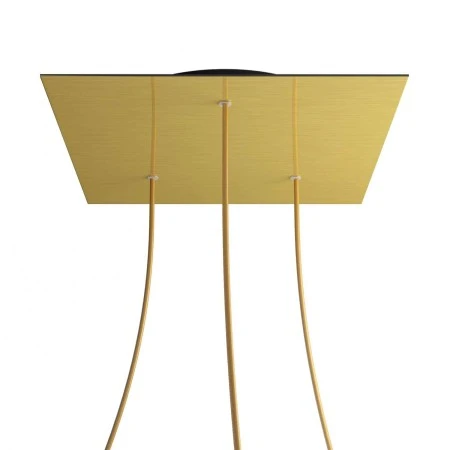 Rosone XXL Rose-One quadrato, 400 mm con 3 fori e 4 fori laterali - Dibond Ottone satinato