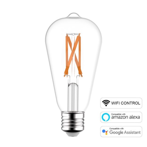Lampadina LED SMART WI-FI Edison ST64 Trasparente 6,5W 806Lm E27 1800÷3000K Dimmerabile