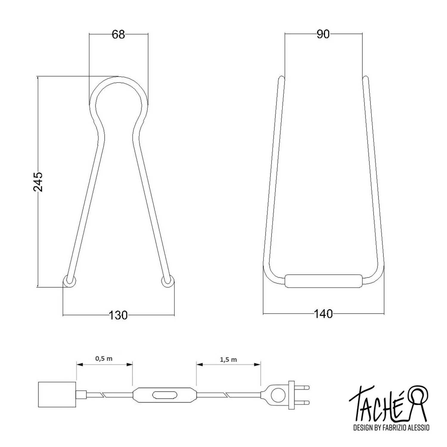 Taché Elegant, lampada da tavolo completa di cavo tessile, interruttore e spina a 2 poli