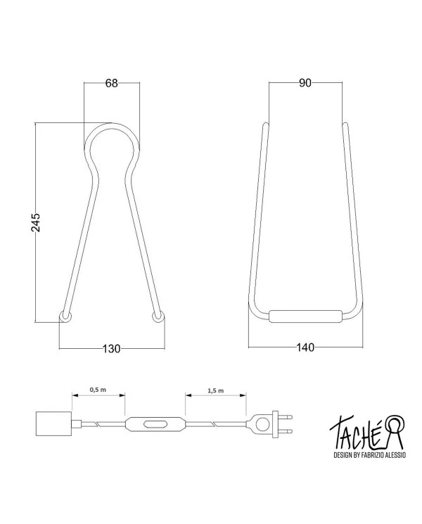 Taché Elegant, lampada da tavolo completa di cavo tessile, interruttore e spina a 2 poli