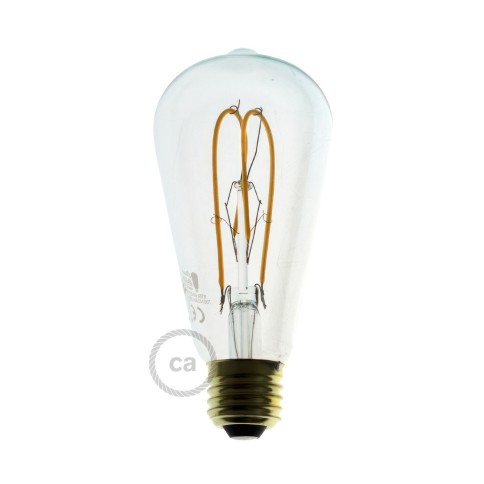 Lampadina LED Trasparente Edison ST64 filamento Curvo a Doppio Loop 5W 280Lm E27 2200K Dimmerabile