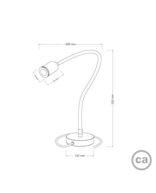 Table Flex GU1d0 lampada da tavolo snodabile con mini faretto LED e spina a 2 poli