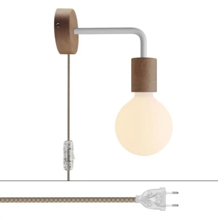 Lampada Spostaluce in legno con estensione curva - Neutro - Bianco opaco