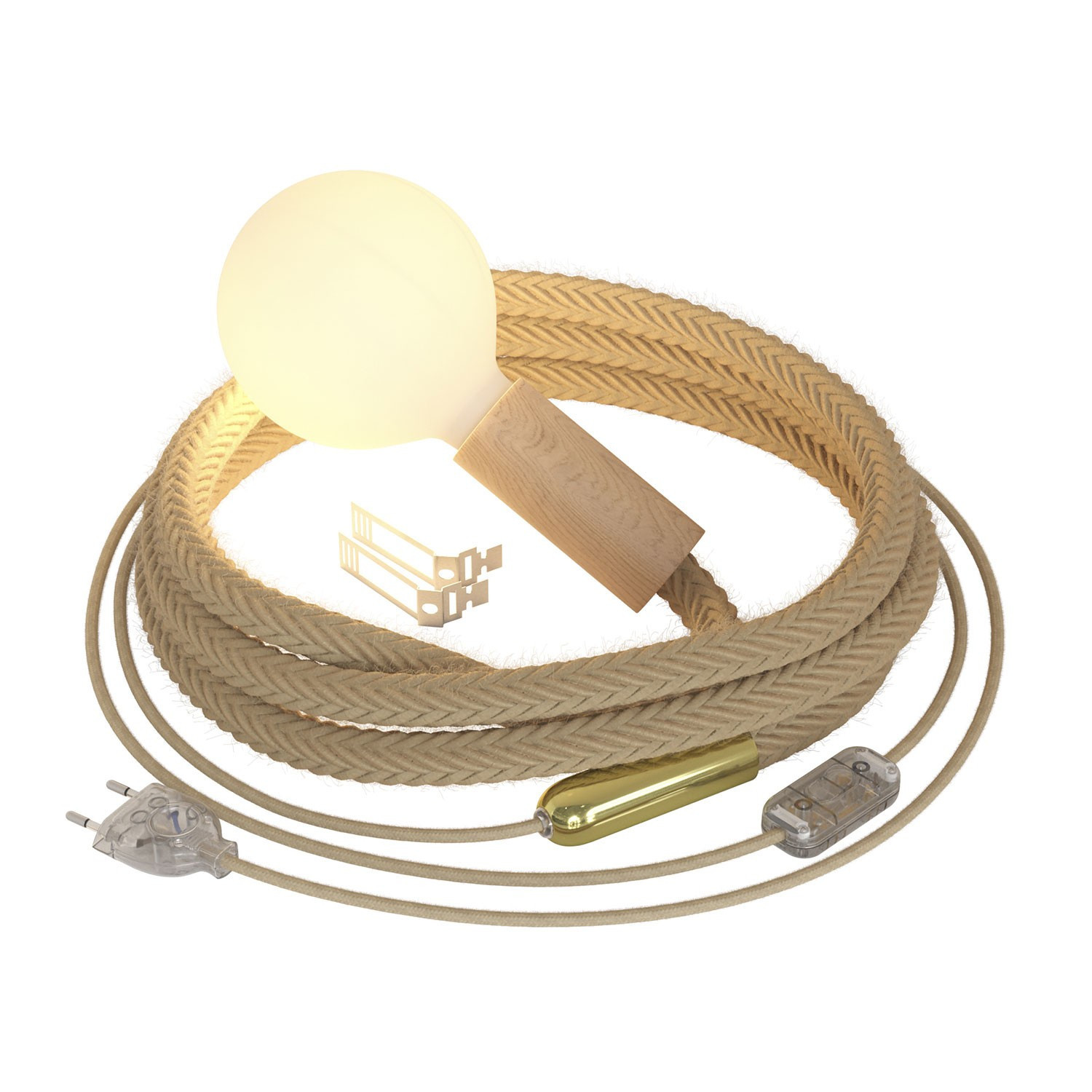 SnakeBis Corda - Lampada plug-in con cordone trecciato in juta