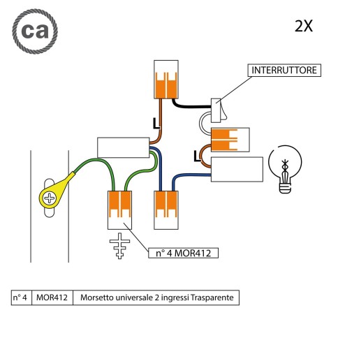 Kit di collegamento WAGO compatibile con cavo 2x per mini rosone ad 1 foro con interruttore