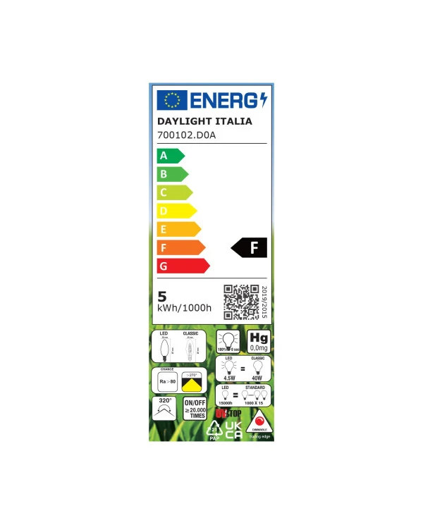 Lampadina LED Trasparente Oliva 4,5W 470Lm E14 2700K