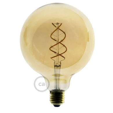 Lampadina LED Dorata Globo G125 filamento Curvo a Spirale 4W 250Lm E27 1800K Dimmerabile