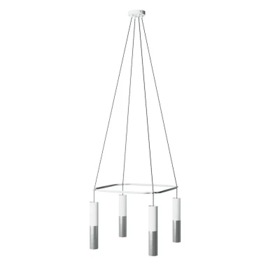 Lampadario Cage a 4 cadute Tub-E14 Doppio - Bianco opaco - Titanio satinato