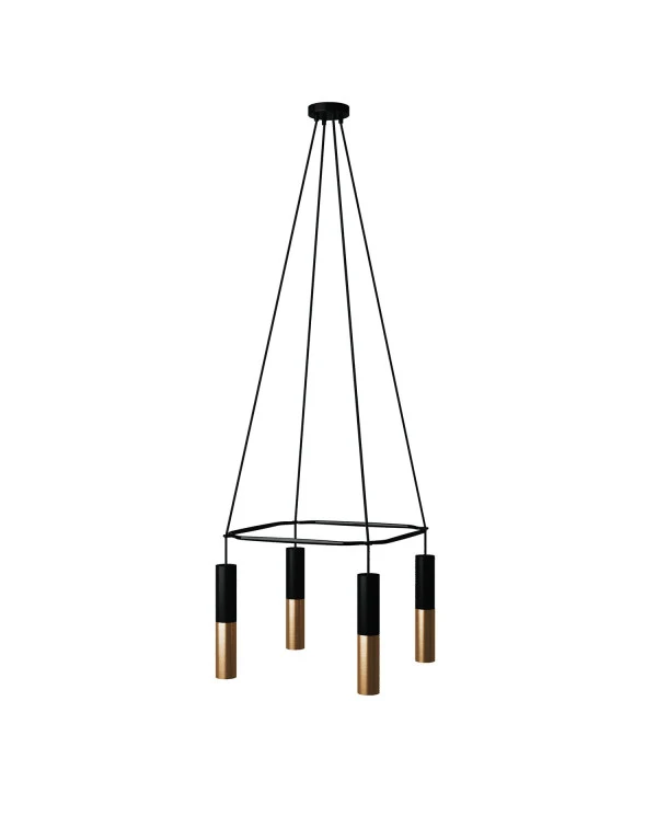 Lampadario Cage con doppio Tub-E14 a 4 cadute