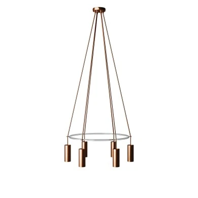 Lampadario Cage a 6 cadute Tub-E14 - Rame satinato