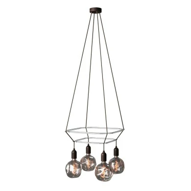 Lampadario 2 Cage a 4 cadute Globo Bumped - Effetto Wengé