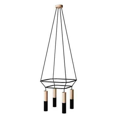 Lampadario 2 Cage a 4 cadute Tub-E14 Doppio - Neutro - Nero