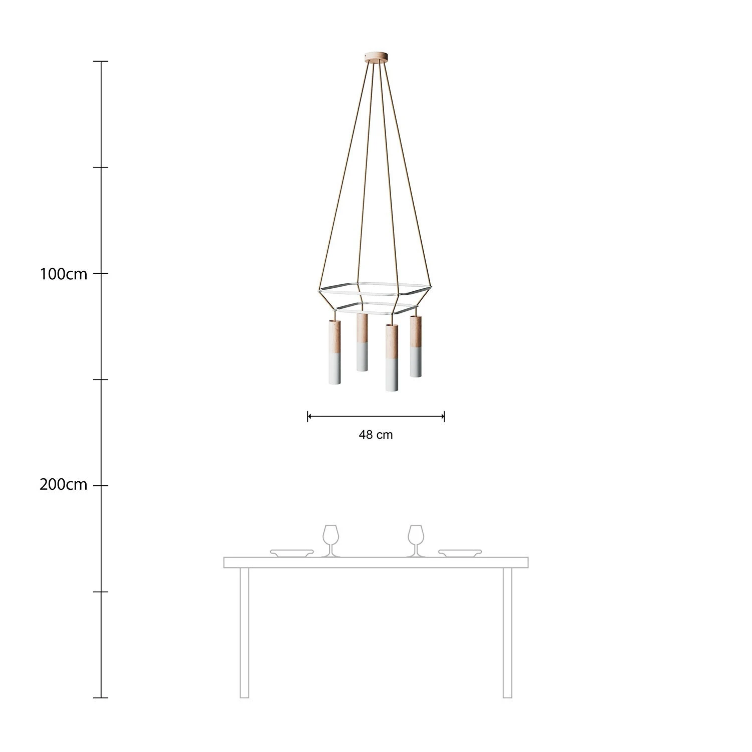 Lampadario 2 Cage a 4 cadute Tub-E14 Doppio