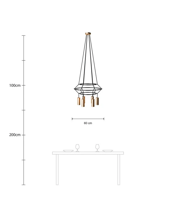 Lampadario 3 Cage a 4 cadute Tub-E14