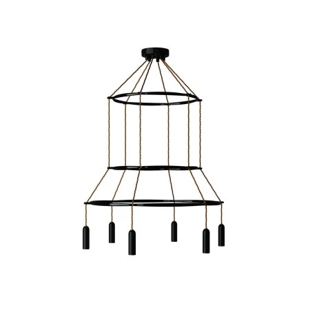 Lampadario 3 Cage a 6 cadute P-Light Dash - Nero