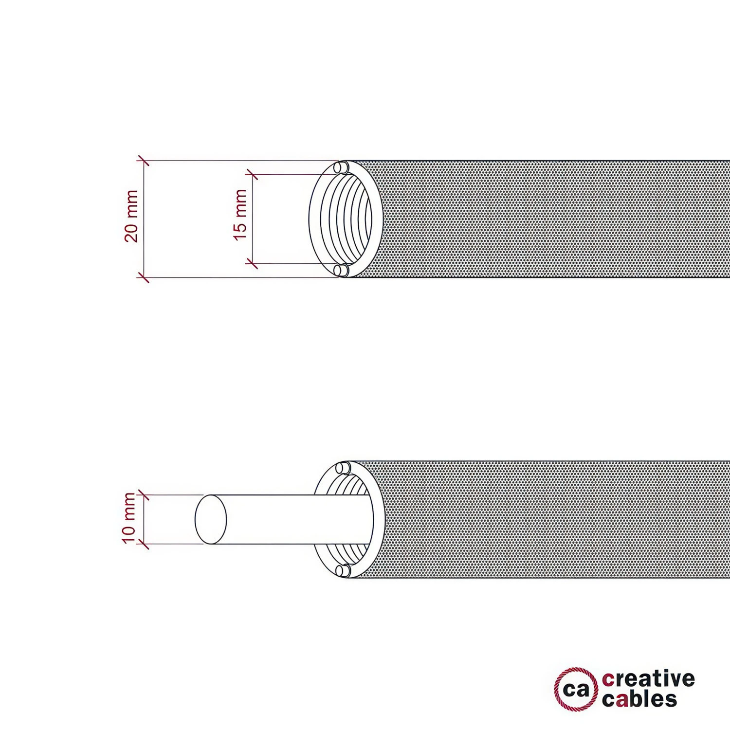 Creative-Tube, diametro 20 mm, rivestito in tessuto effetto Seta RM01 Bianco, canalina passacavi modellabile