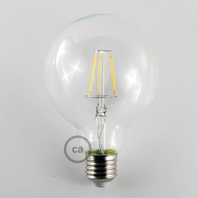 Lampadina LED Trasparente Globo G95 filamento Corto 4,5W 470Lm E27 2700K