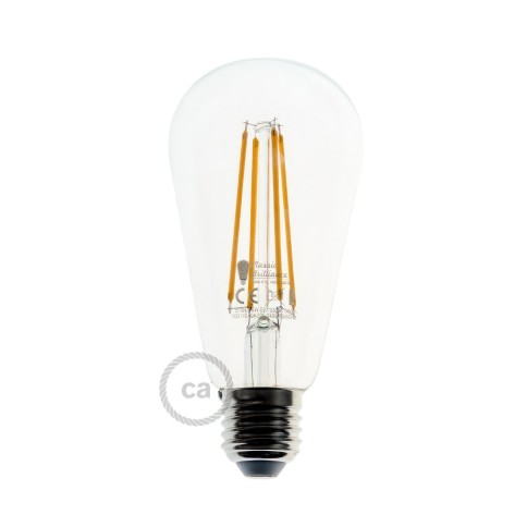 Lampadina LED Trasparente Edison ST64 filamento Lungo 7W 720Lm E27 2200K Dimmerabile