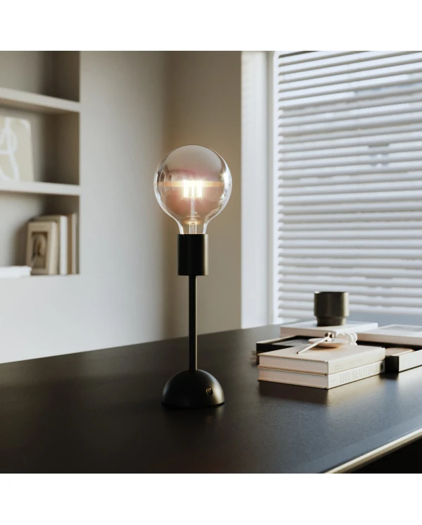 Lampada portatile e ricaricabile Cabless02 con lampadina globo mezza sfera argento