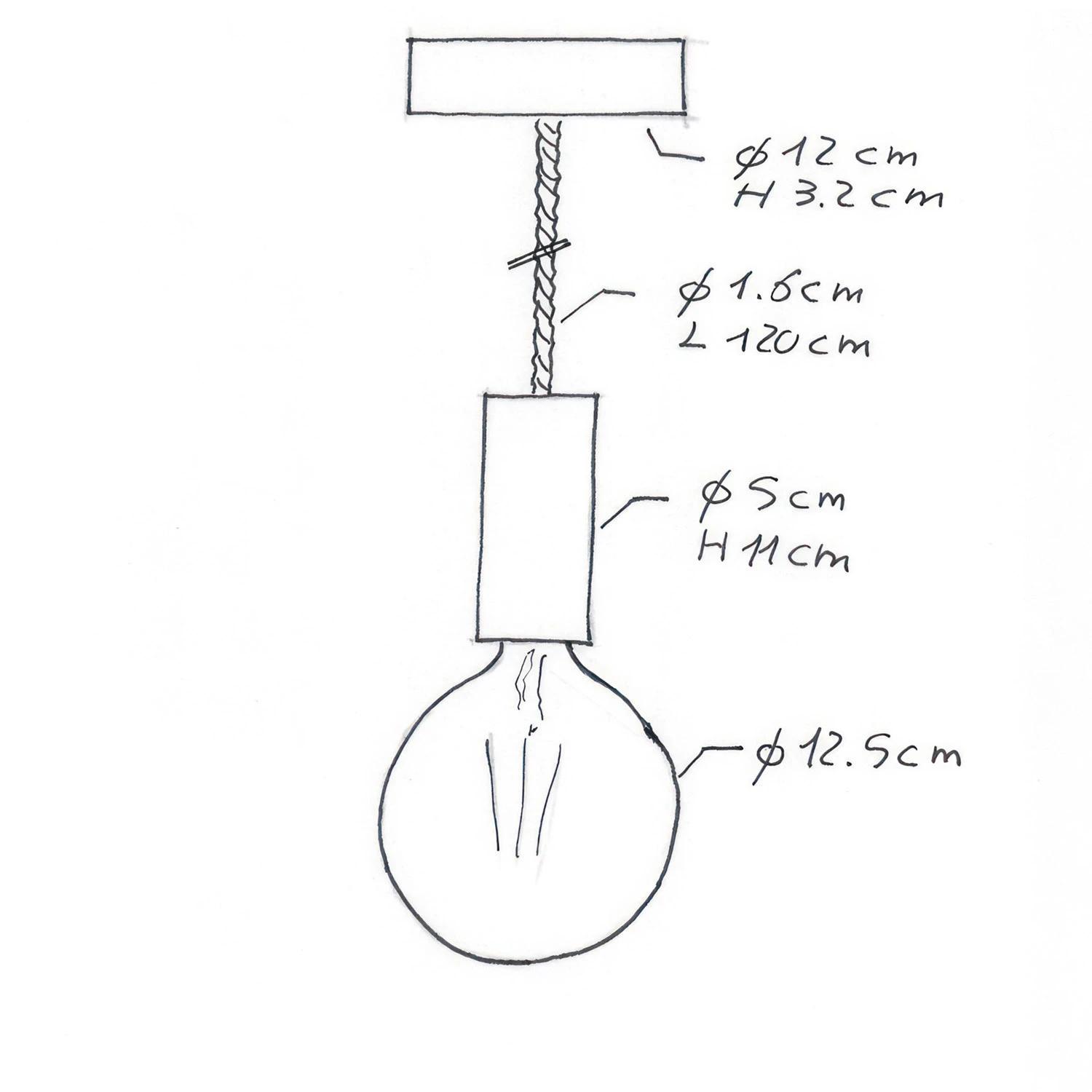 Lampada a sospensione Made in Italy completa di cordone nautico XL 16 mm con finiture in legno verniciato