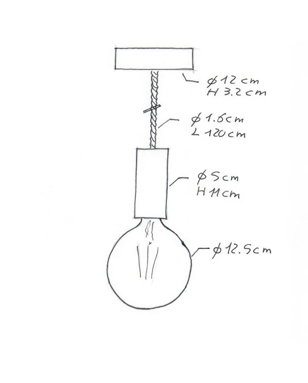 Lampada a sospensione Made in Italy completa di cordone nautico XL 16 mm con finiture in legno verniciato