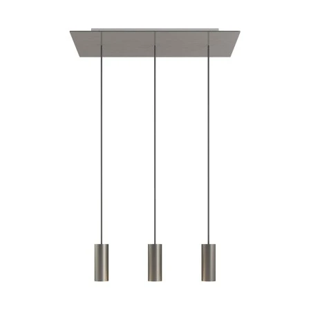 Lampada a sospensione a 3 cadute con XXL Rose-One rettangolare 675 mm completa di cavo tessile e paralume in metallo Tub-E14 - Dibond Acciaio satinato