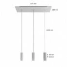 Lampada a sospensione a 3 cadute con XXL Rose-One rettangolare 675 mm completa di cavo tessile e paralume in metallo Tub-E14