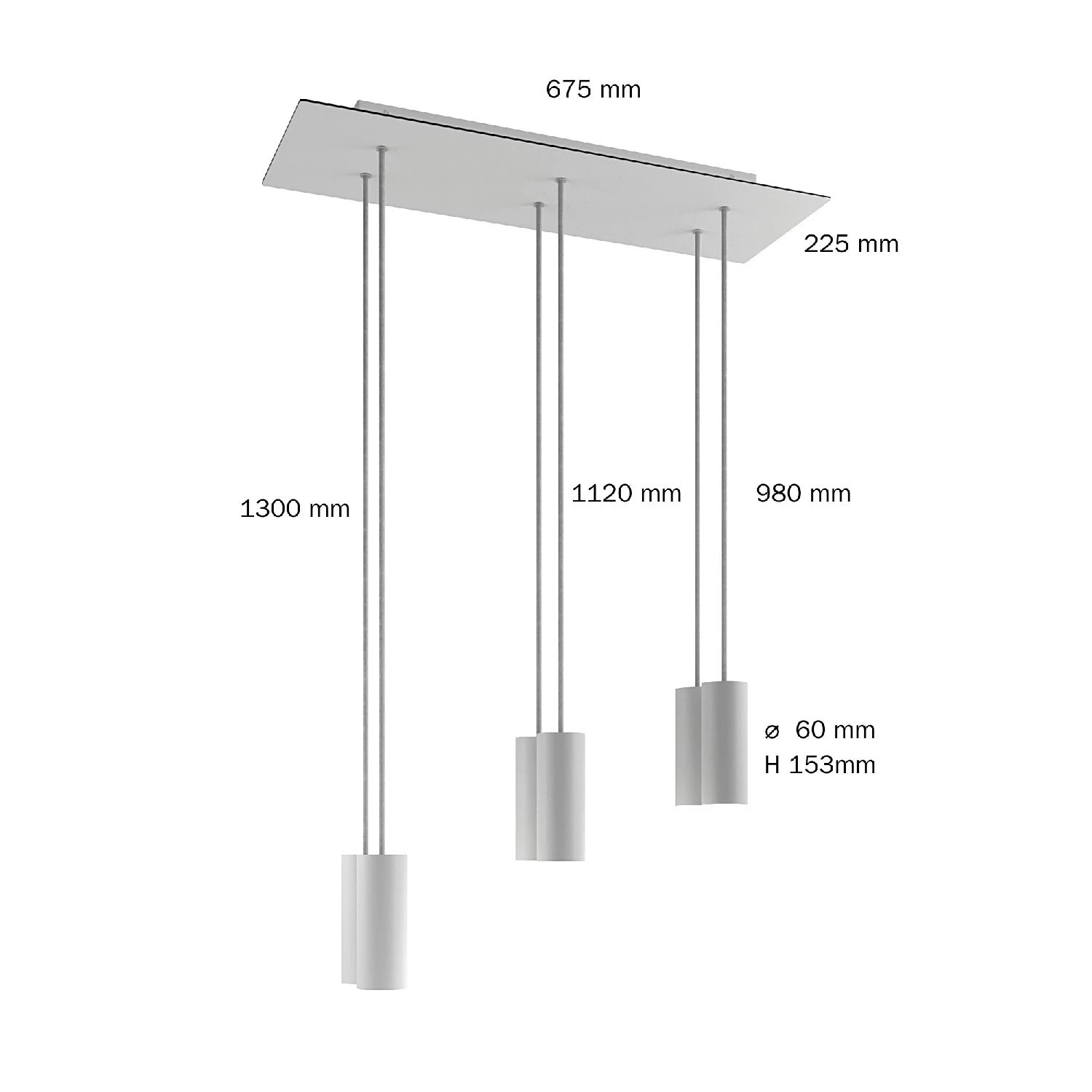 Lampada a sospensione a 6 cadute con XXL Rose-One rettangolare 675 mm  completa di cavo tessile e paralume in metallo Tub-E14