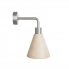 Lampada Fermaluce con paralume conico in legno ed estensione curva