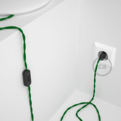 Cablaggio per lampada, cavo TM06 Effetto Seta Verde 1,80 m. Scegli il colore dell'interuttore e della spina.